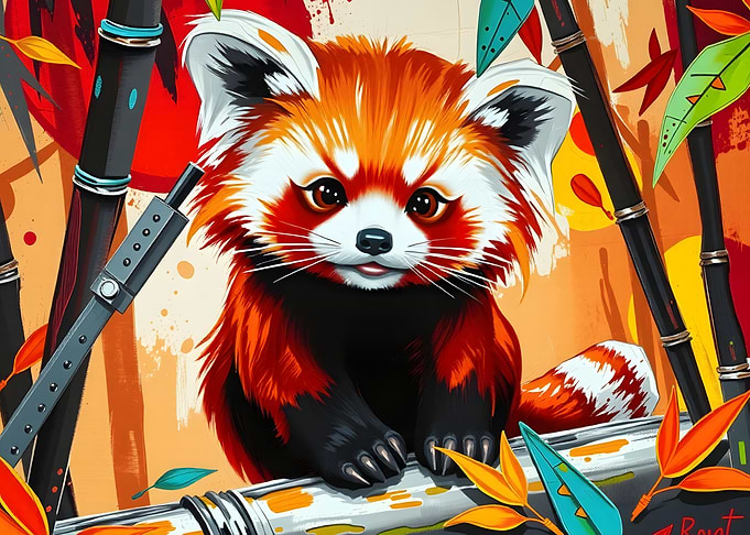 Red Panda in Bamboo Forest Art