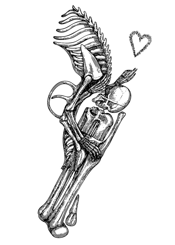 Skeletal Embrace with Heart
