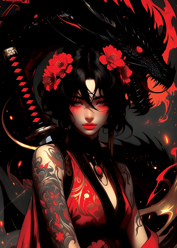 Anime Girl with Dragon and Katana
