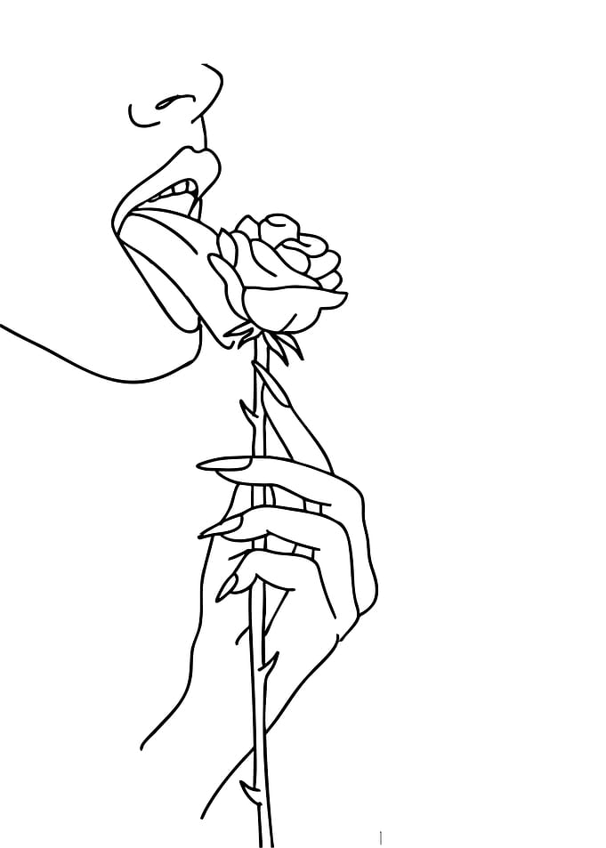 Minimalist Rose and Lips Line Art