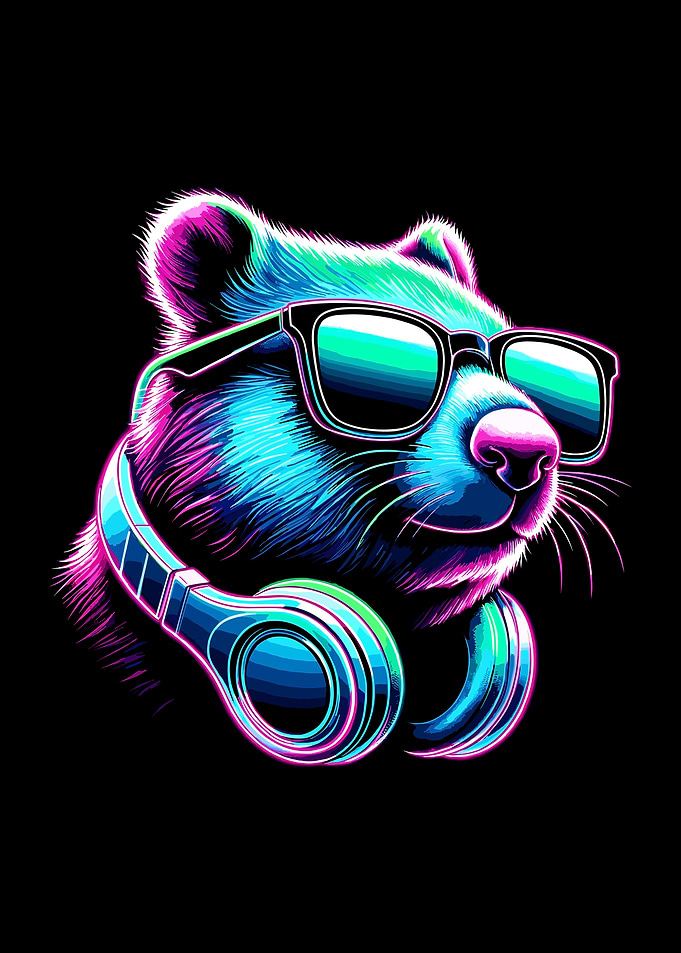 Cool Wombat with Headphones and Glasses