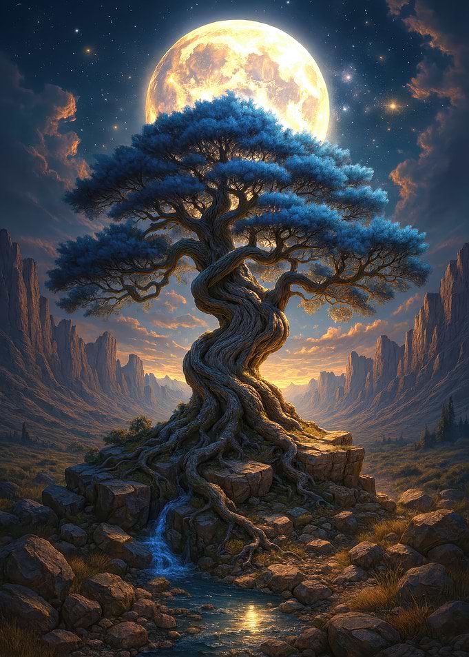 Mystical Tree Under a Full Moon