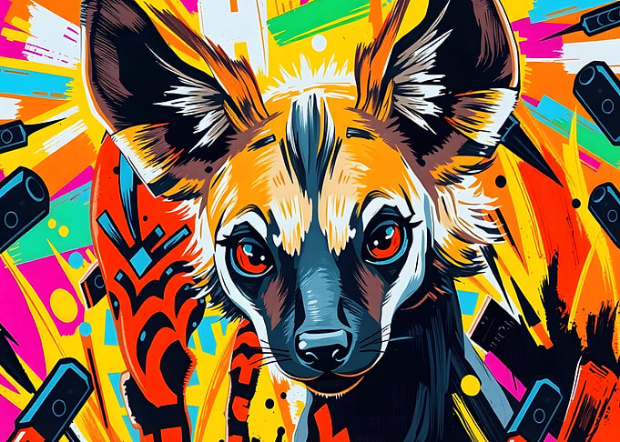 Colorful African Wild Dog Portrait
