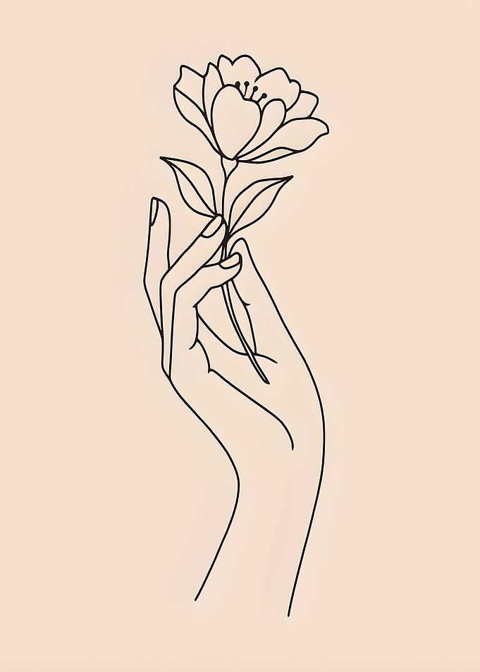Hand Holding Flower Line Art Boho