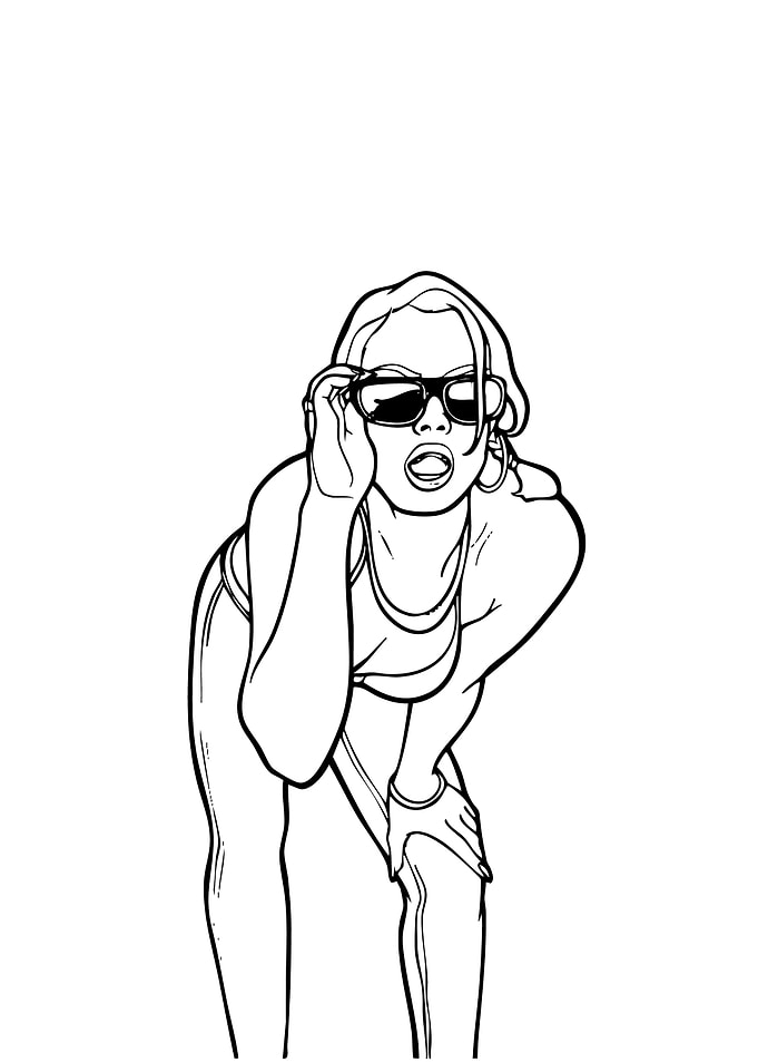 Woman in bikini and sunglasses outline gta
