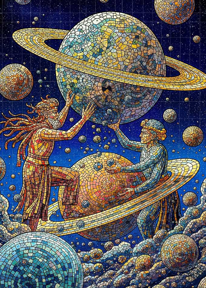 Mosaic Planets and Figures in Space