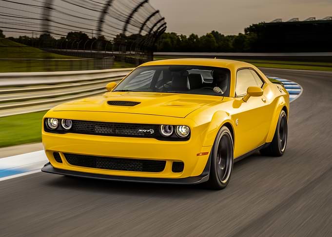 Yellow Dodge Challenger SRT Hellcat on Track