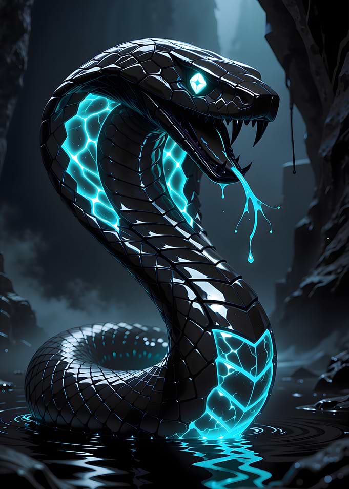 Black Snake Glowing Blue Neon Energy