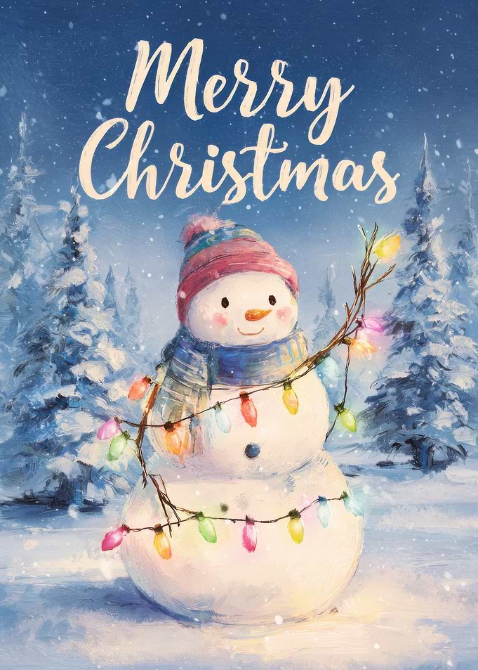 Merry Christmas Snowman with Christmas Lights