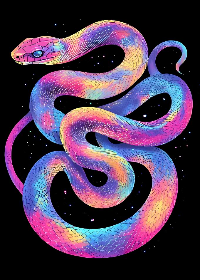 Colorful Snake Illustration on Black Background