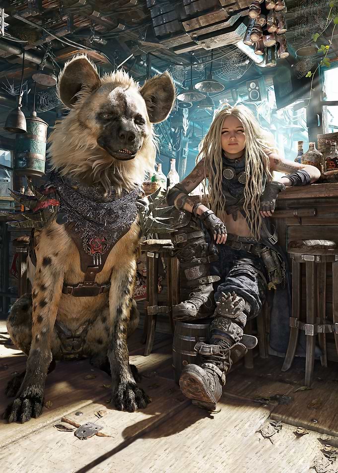 Post-Apocalyptic Bar Scene with Hyena
