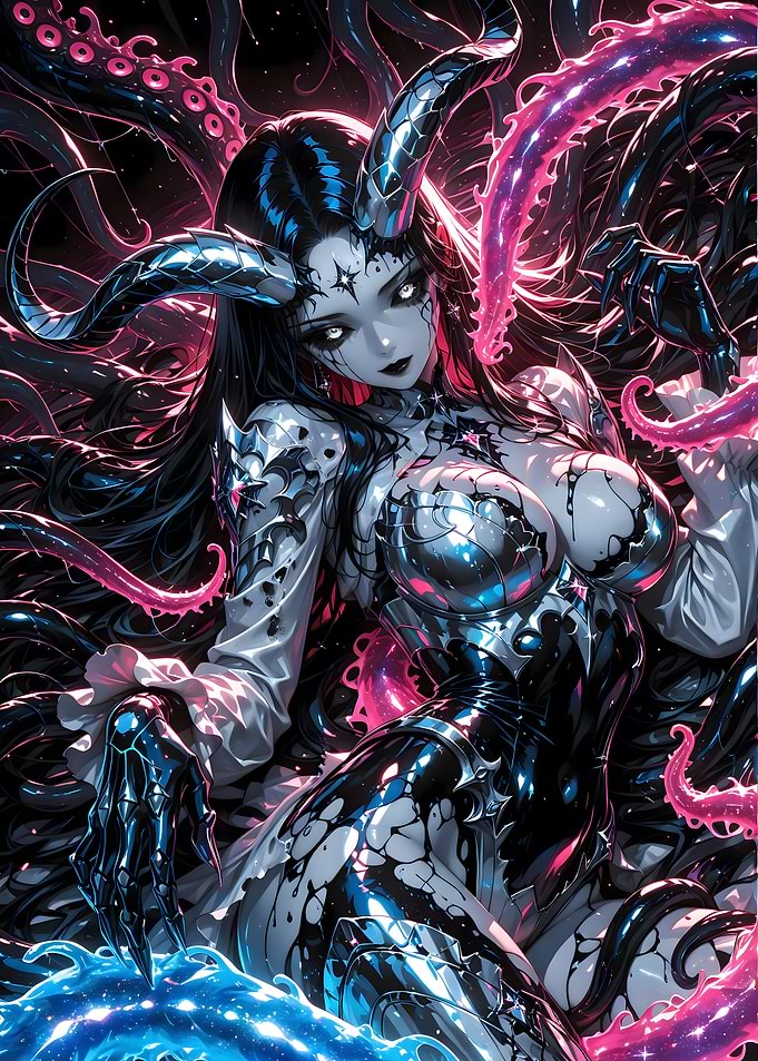 Anime Demon Girl with Tentacles