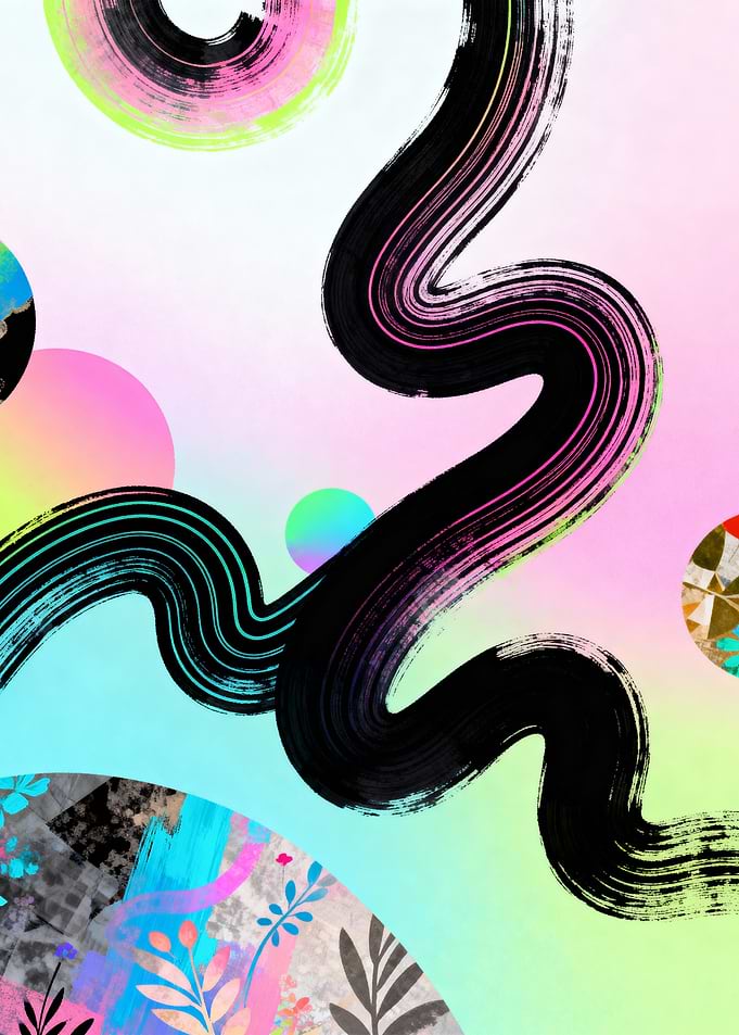 Abstract Brush Strokes and Geometric Shapes and Floral Pattern
