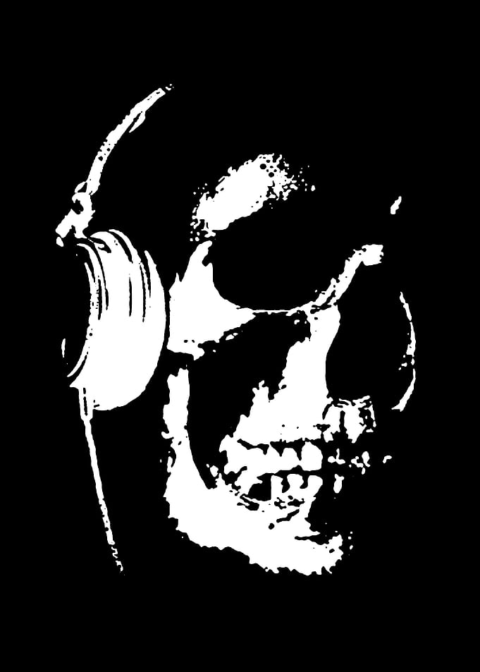 Skull with Headphones Black and White