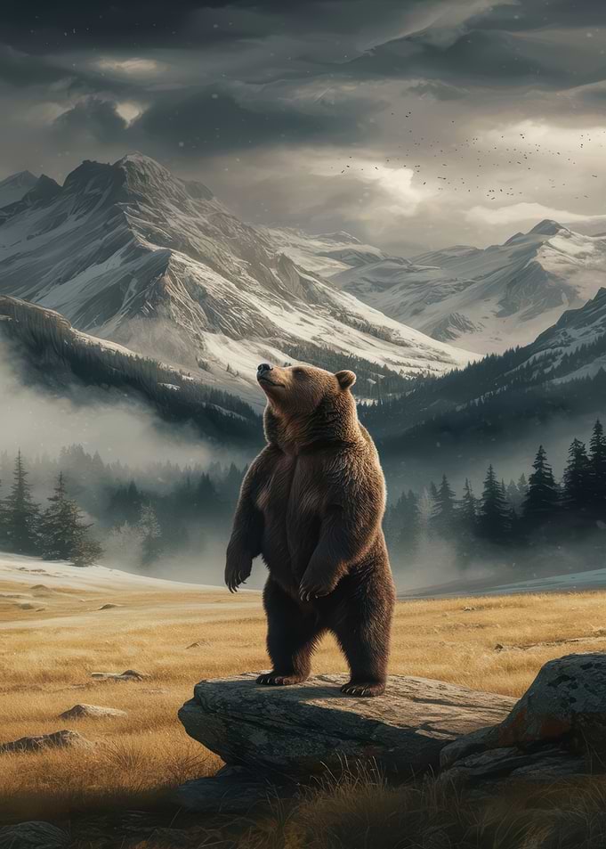 Grizzly Bear in Mountain Landscape