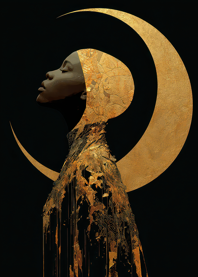 Golden Woman with Crescent Moon