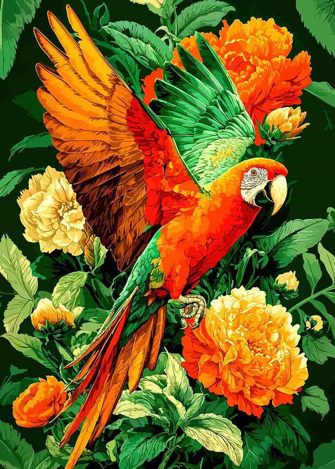 Colorful Parrot in Floral Setting