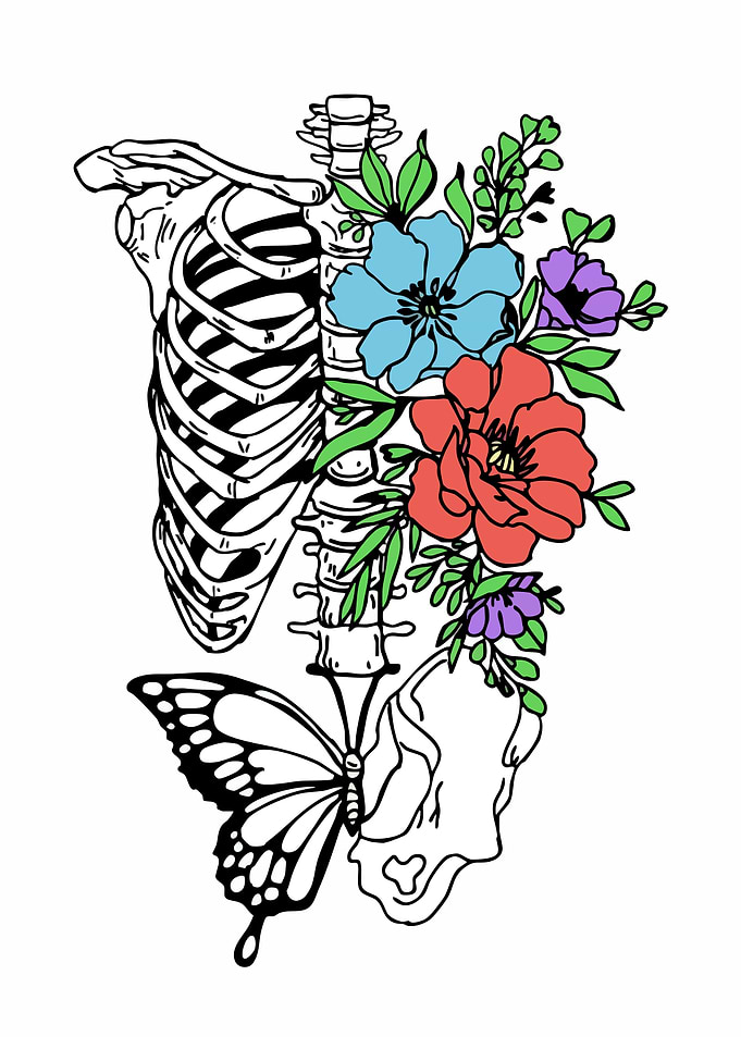 Floral Skeleton with Butterfly Art