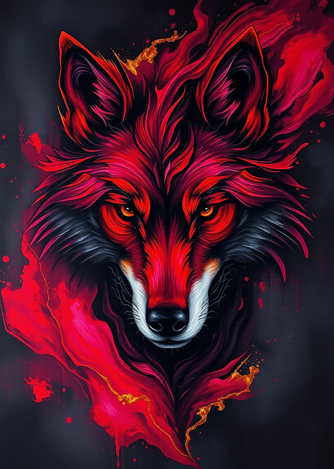 Red Wolf Portrait with Golden Accents