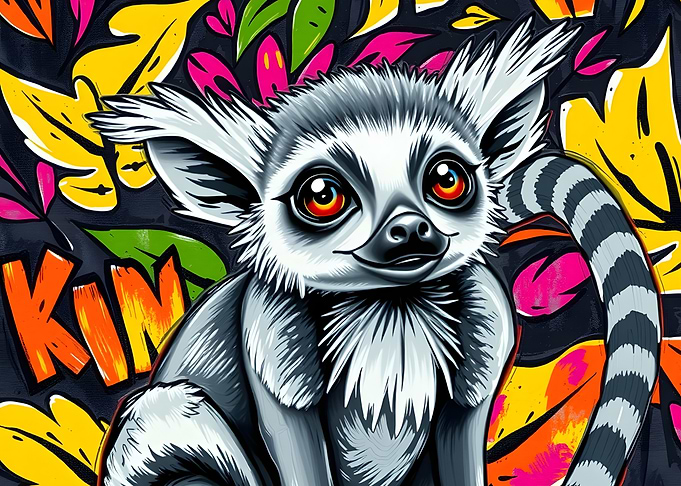 Lemur Illustration with Colorful Background