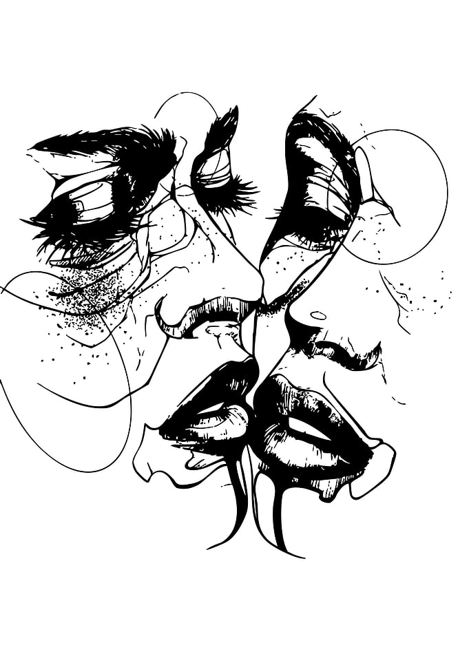 Abstract Faces Black and White Art