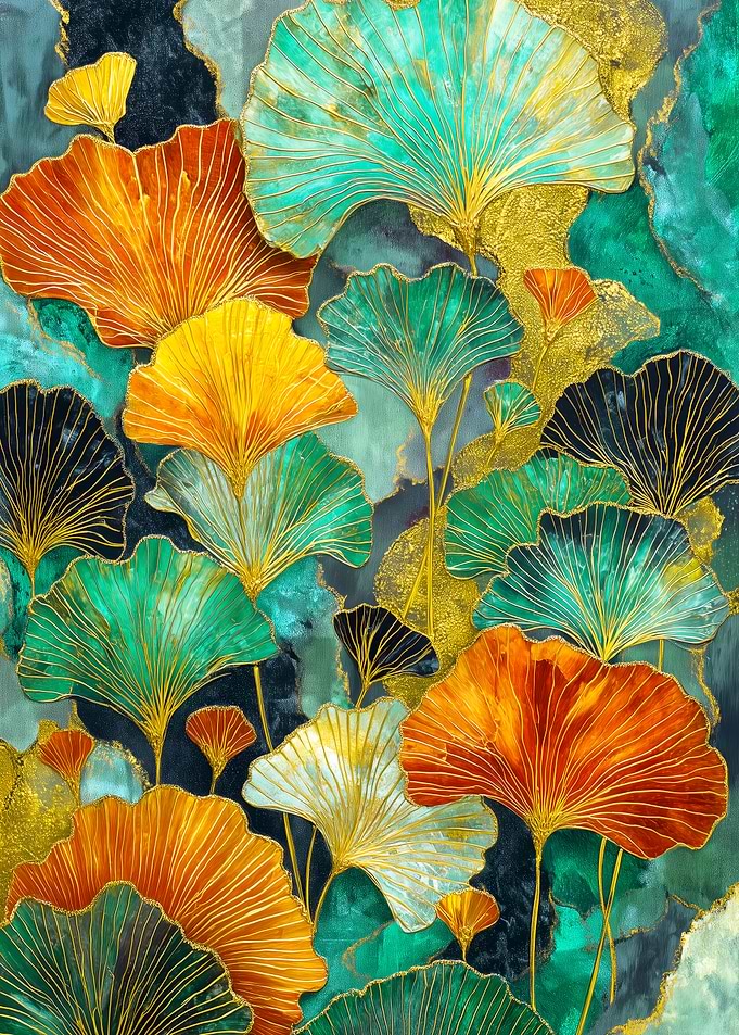 Ginkgo Leaves Abstract Art