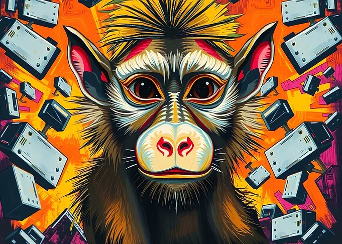 Monkey with Security Cameras Digital Art
