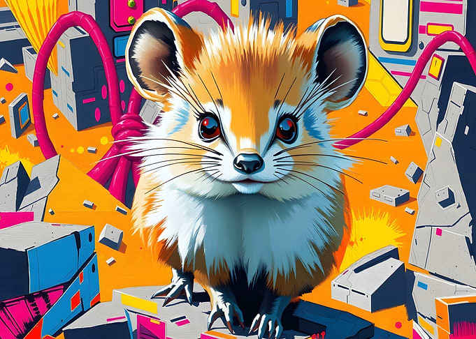 Cute Mouse in Abstract Cityscape