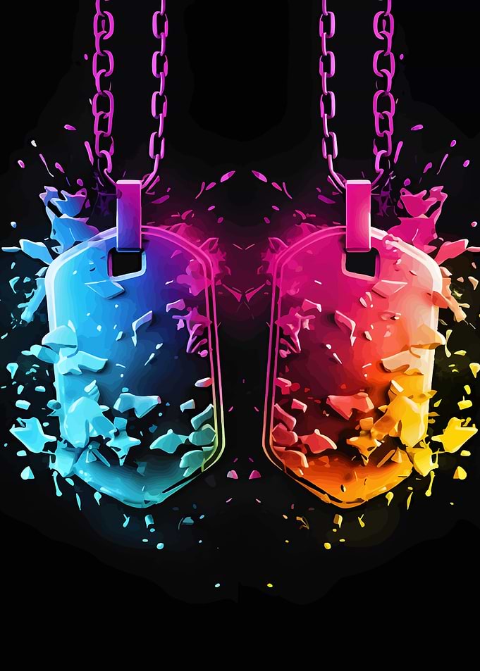Colorful Shattered Dog Tags