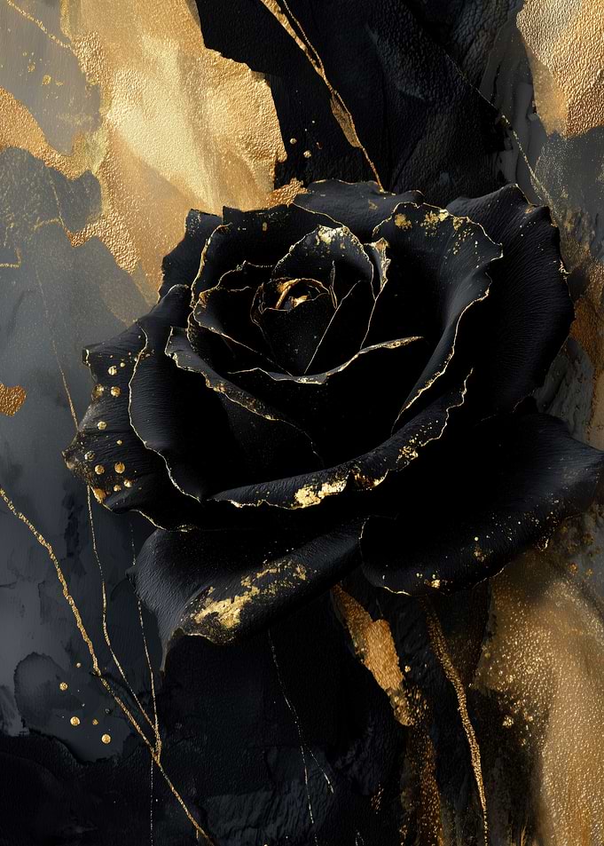 Black Rose with Gold Accents