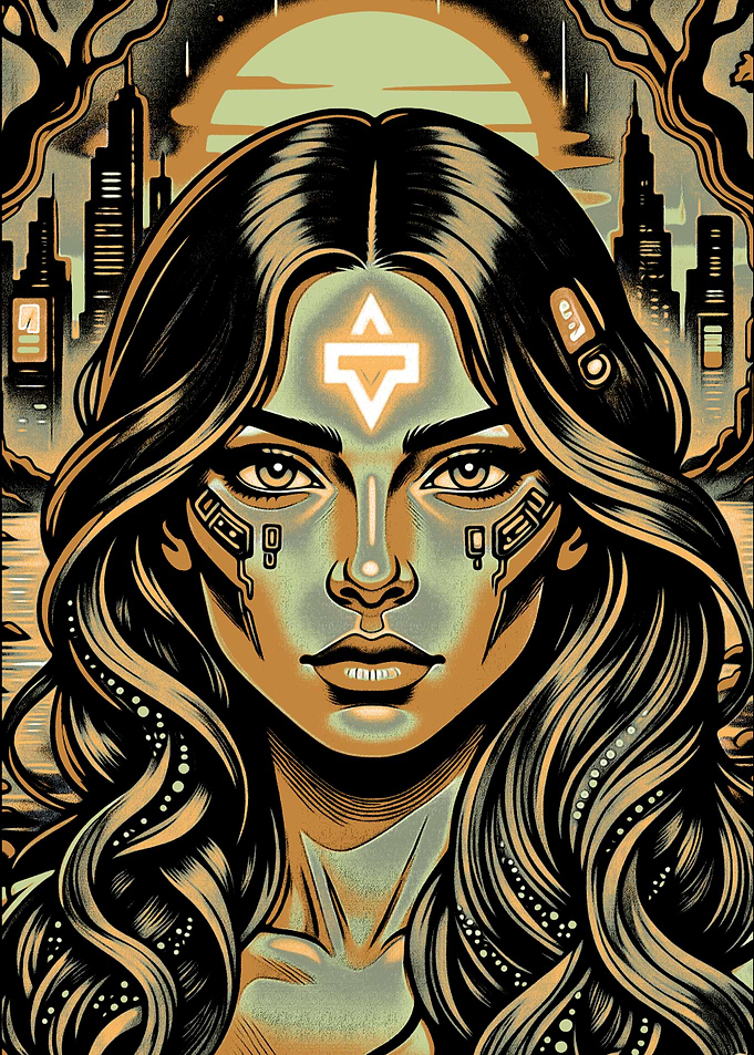 Cyberpunk Woman Portrait with Cityscape