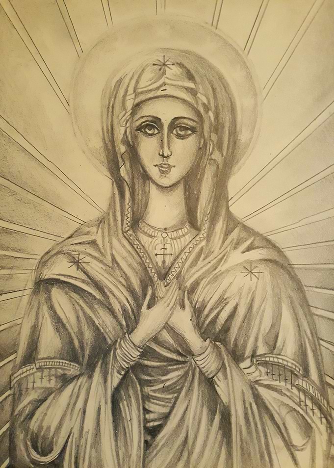 Virgin Mary pencil drawing