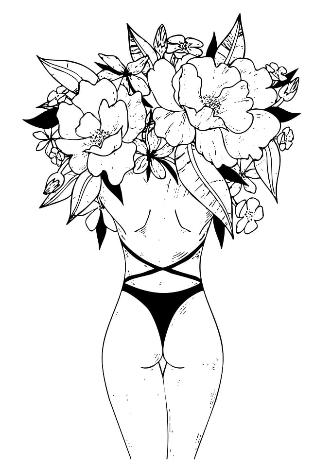 Floral Woman Line Art