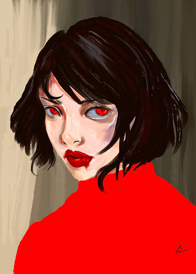 Red-Eyed Woman in Red