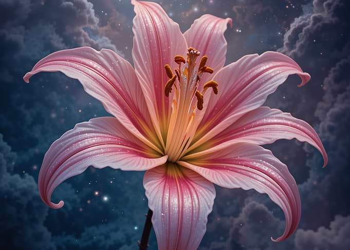 Pink Lily Flower Against Starry Sky