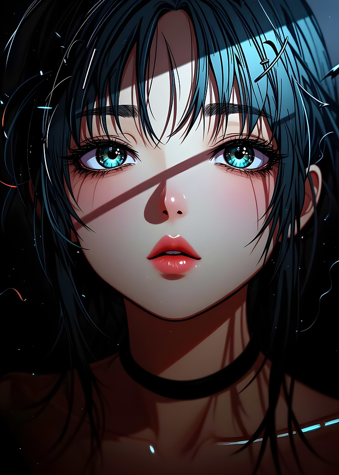 Anime Girl Portrait with Teal Eyes