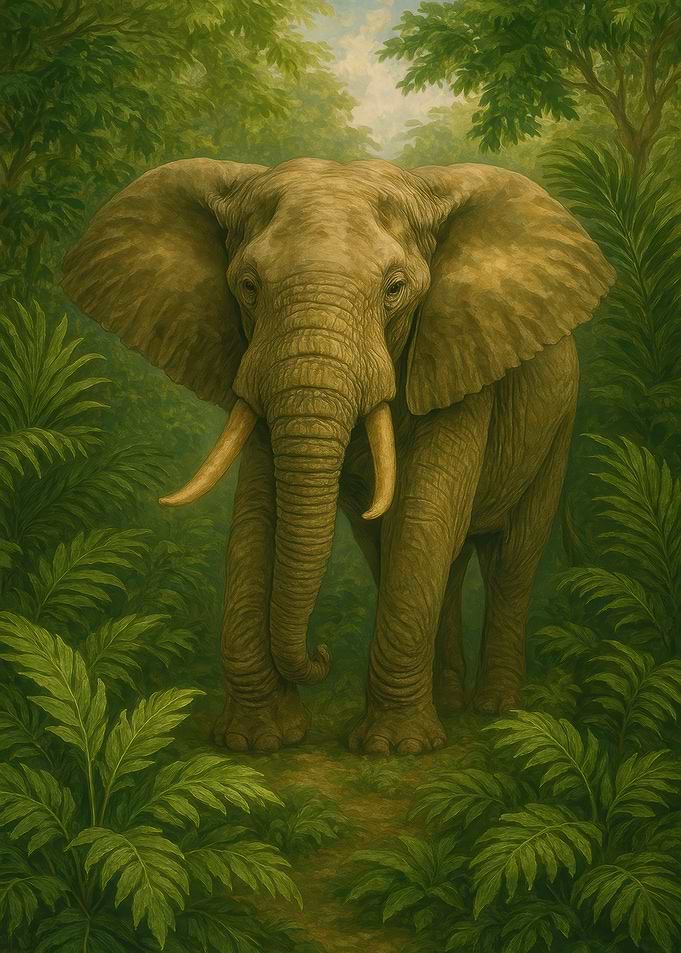 Elephant in Lush Green Jungle