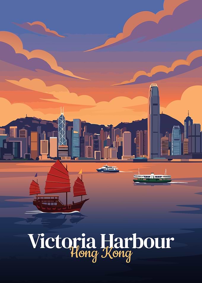 Victoria Harbour, Hong Kong Illustration