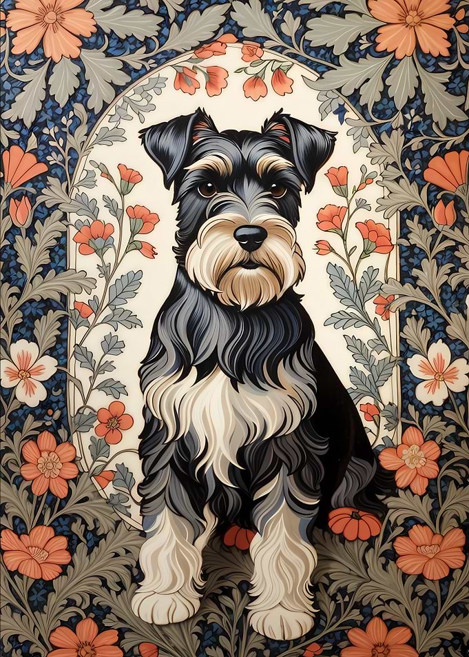 Schnauzer dog floral portrait