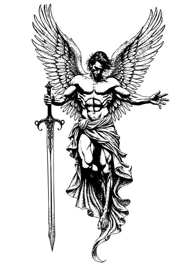 Angel with Sword Black and White