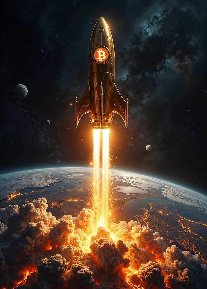 Bitcoin Rocket Launching from Earth