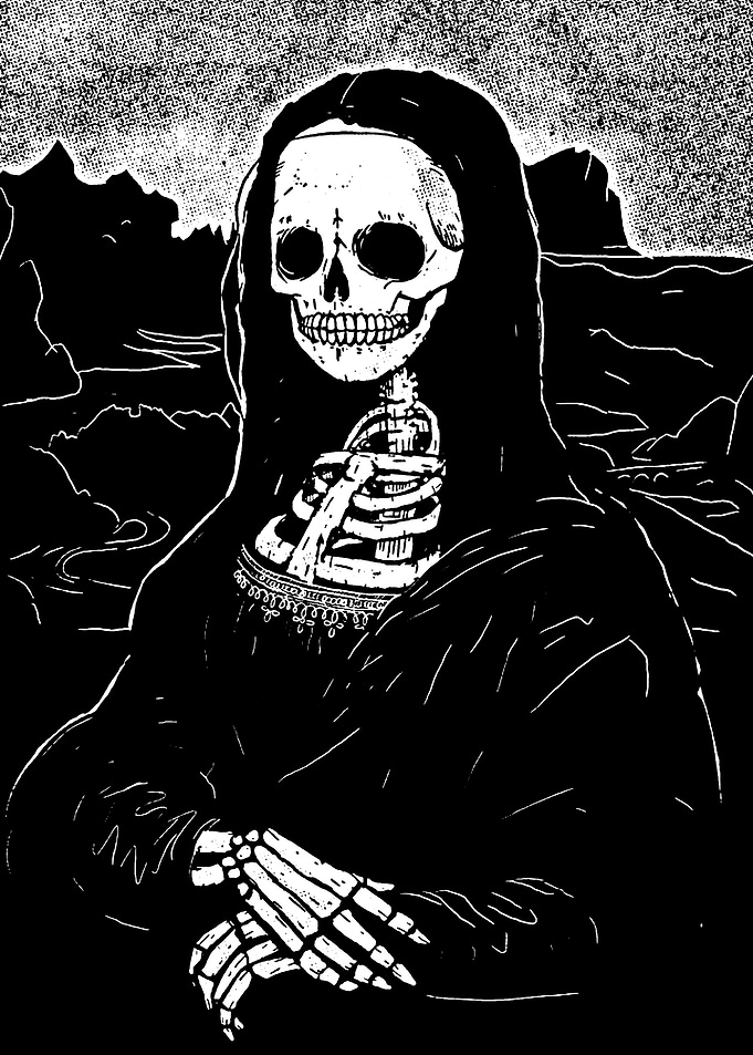 Mona Lisa Skeleton Black and White