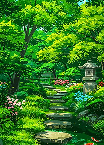 Lush Green Japanese Garden Path