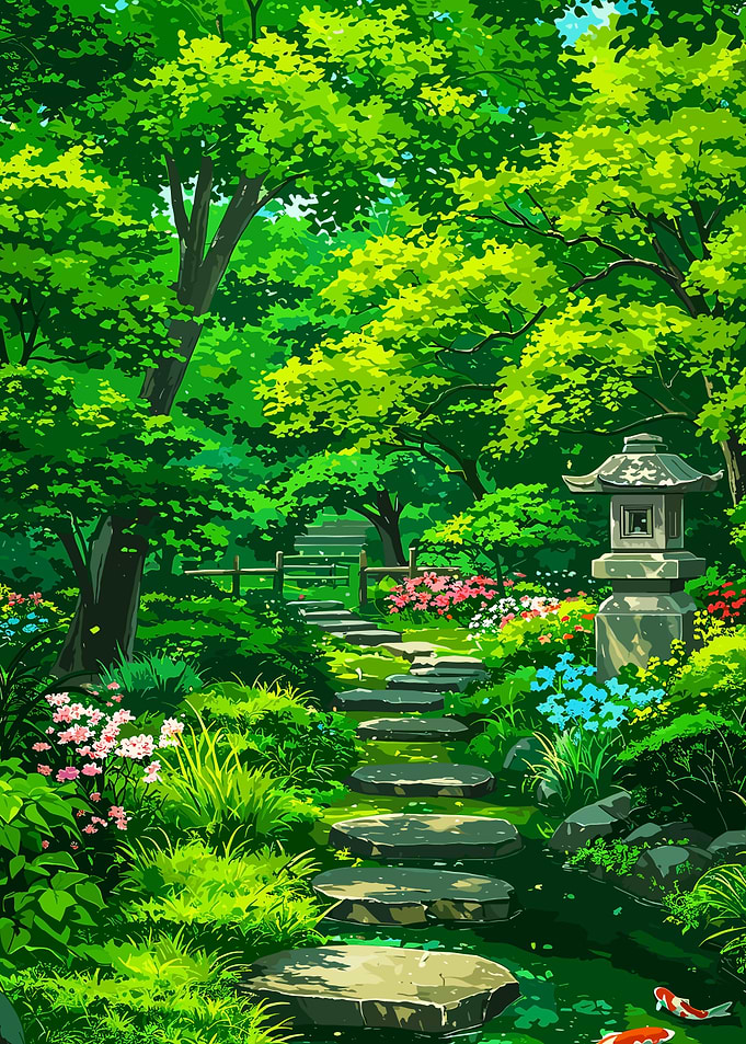 Lush Green Japanese Garden Path