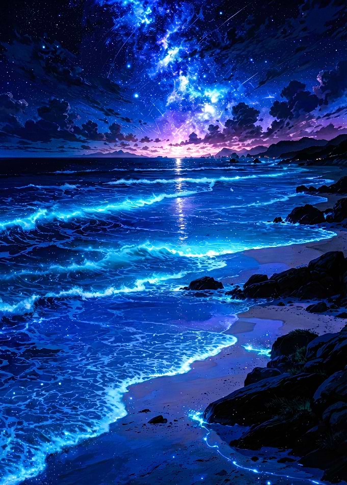 Blue Ocean Nightscape with Stars