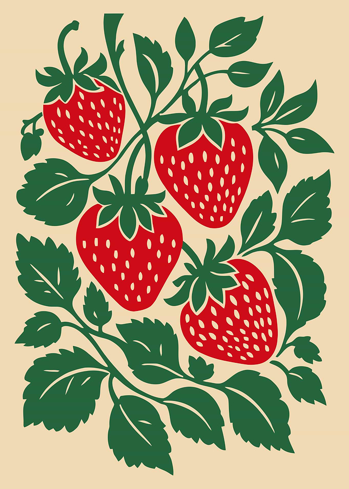 Stylized Strawberry Plant Illustration