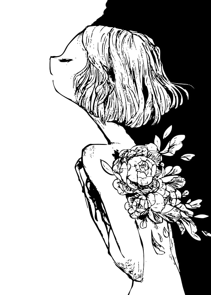Floral Tattoo Woman Black and White