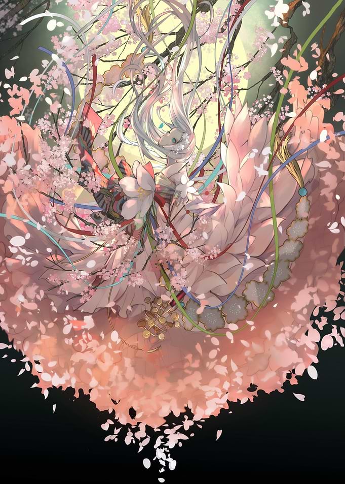 Anime Girl Surrounded by Cherry Blossoms