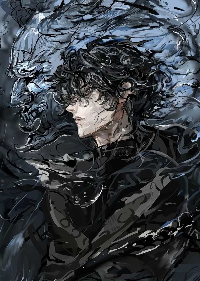 Dark Anime Character with Spirit Companion shadow slave