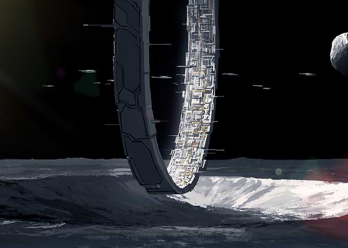 Space Station Ring on Lunar Surface